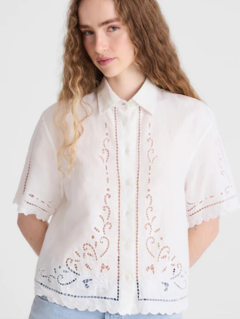 Madewell Eyelet Boxy Shirt OA388 Size XL White 100% Cotton
